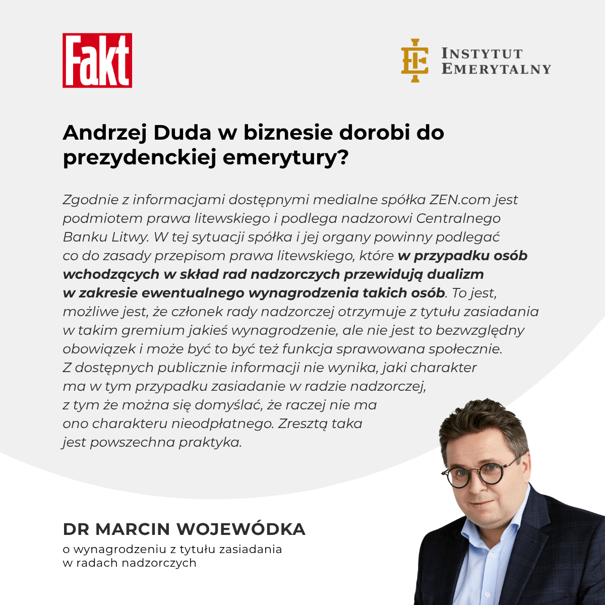 Fakt: Andrzej Duda w biznesie dorobi do prezydenckiej emerytury? Tyle mogą mu płacić – komentuje dr Marcin Wojewódka